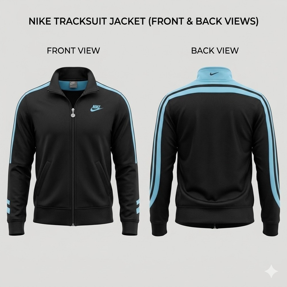 Nike Vintage Y2K Track Jacket Kids Youth Large 12-14 Black Light Blue Full Zip